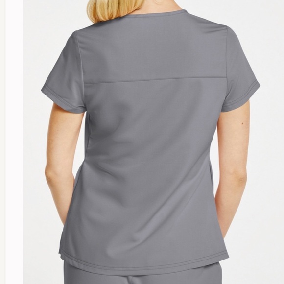 Jaanuu • 3-Pocket Notched Scrub Top Light Gray - M - Picture 4 of 12